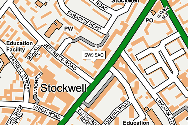 SW9 9AQ map - OS OpenMap – Local (Ordnance Survey) SW9 9AQ map - OS OpenMap – Local (Ordnance Survey)