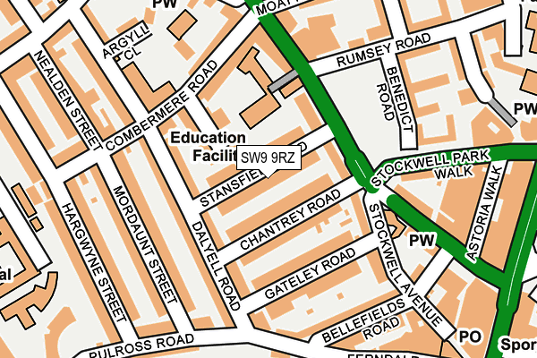 SW9 9RZ map - OS OpenMap – Local (Ordnance Survey) SW9 9RZ map - OS OpenMap – Local (Ordnance Survey)