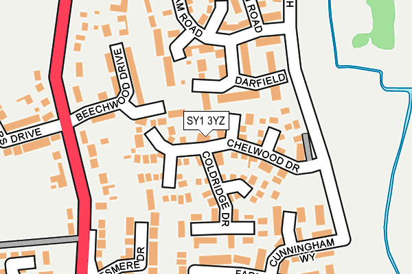 SY1 3YZ map - OS OpenMap – Local (Ordnance Survey) SY1 3YZ map - OS OpenMap – Local (Ordnance Survey)