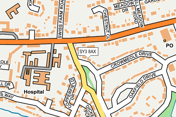 SY3 8AX map - OS OpenMap – Local (Ordnance Survey) SY3 8AX map - OS OpenMap – Local (Ordnance Survey)