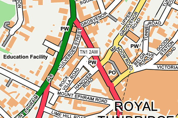 TN1 2AW map - OS OpenMap – Local (Ordnance Survey) TN1 2AW map - OS OpenMap – Local (Ordnance Survey)