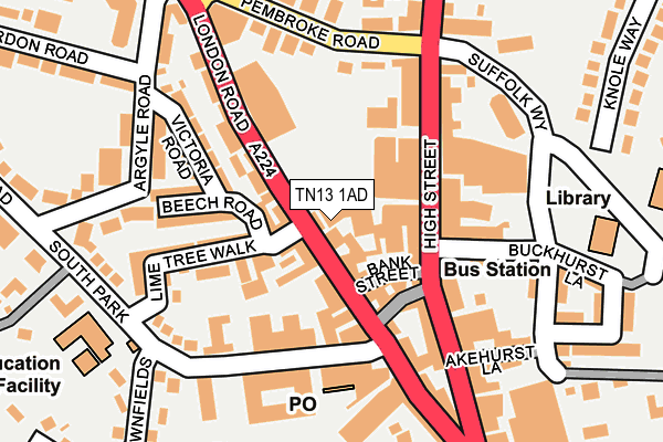 TN13 1AD map - OS OpenMap – Local (Ordnance Survey) TN13 1AD map - OS OpenMap – Local (Ordnance Survey)