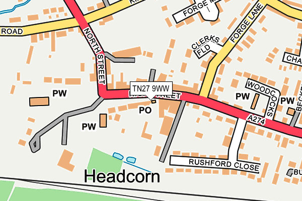 TN27 9WW map - OS OpenMap – Local (Ordnance Survey) TN27 9WW map - OS OpenMap – Local (Ordnance Survey)