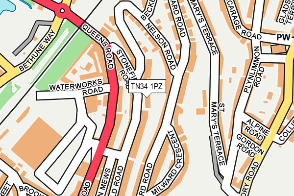 TN34 1PZ map - OS OpenMap – Local (Ordnance Survey) TN34 1PZ map - OS OpenMap – Local (Ordnance Survey)