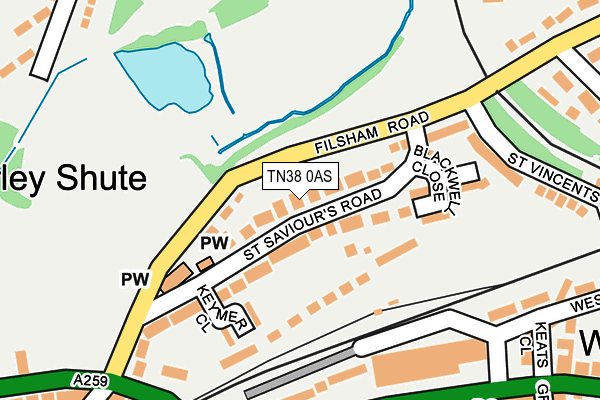 TN38 0AS map - OS OpenMap – Local (Ordnance Survey) TN38 0AS map - OS OpenMap – Local (Ordnance Survey)