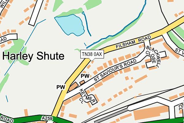 TN38 0AX map - OS OpenMap – Local (Ordnance Survey)