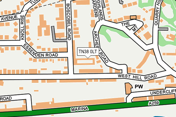 TN38 0LT map - OS OpenMap – Local (Ordnance Survey) TN38 0LT map - OS OpenMap – Local (Ordnance Survey)