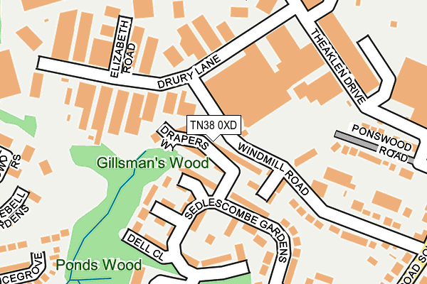 TN38 0XD map - OS OpenMap – Local (Ordnance Survey) TN38 0XD map - OS OpenMap – Local (Ordnance Survey)