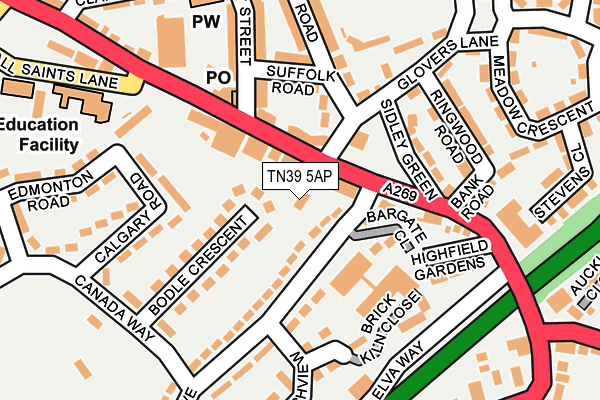 TN39 5AP map - OS OpenMap – Local (Ordnance Survey) TN39 5AP map - OS OpenMap – Local (Ordnance Survey)