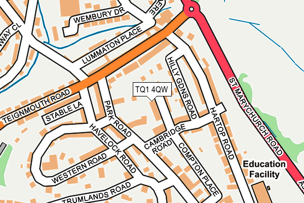 TQ1 4QW map - OS OpenMap – Local (Ordnance Survey) TQ1 4QW map - OS OpenMap – Local (Ordnance Survey)