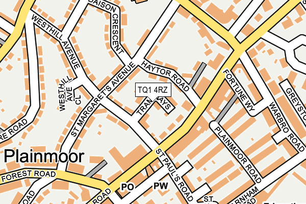 TQ1 4RZ map - OS OpenMap – Local (Ordnance Survey) TQ1 4RZ map - OS OpenMap – Local (Ordnance Survey)