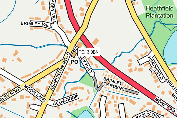 TQ13 9BN map - OS OpenMap – Local (Ordnance Survey) TQ13 9BN map - OS OpenMap – Local (Ordnance Survey)