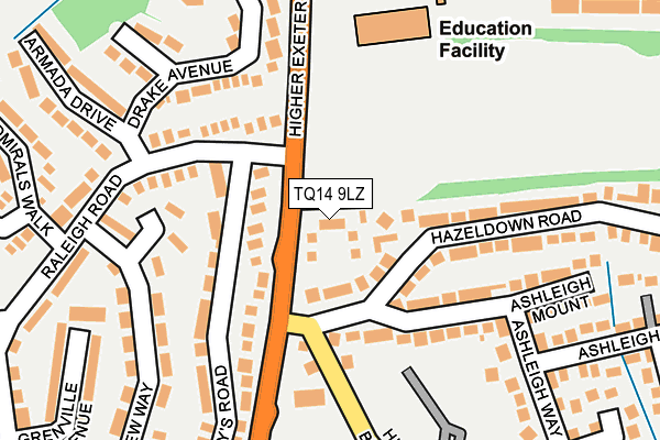 TQ14 9LZ map - OS OpenMap – Local (Ordnance Survey) TQ14 9LZ map - OS OpenMap – Local (Ordnance Survey)