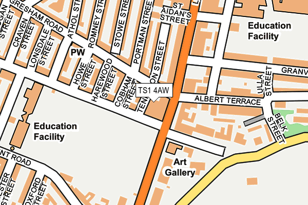 TS1 4AW map - OS OpenMap – Local (Ordnance Survey) TS1 4AW map - OS OpenMap – Local (Ordnance Survey)