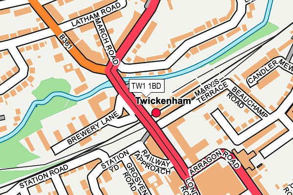 TW1 1BD map - OS OpenMap – Local (Ordnance Survey) TW1 1BD map - OS OpenMap – Local (Ordnance Survey)