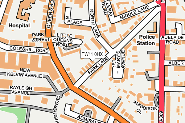 TW11 0HX map - OS OpenMap – Local (Ordnance Survey) TW11 0HX map - OS OpenMap – Local (Ordnance Survey)