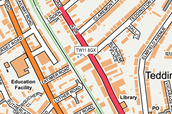 TW11 8GX map - OS OpenMap – Local (Ordnance Survey) TW11 8GX map - OS OpenMap – Local (Ordnance Survey)