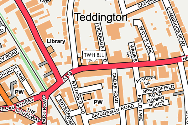 TW11 8JL map - OS OpenMap – Local (Ordnance Survey) TW11 8JL map - OS OpenMap – Local (Ordnance Survey)