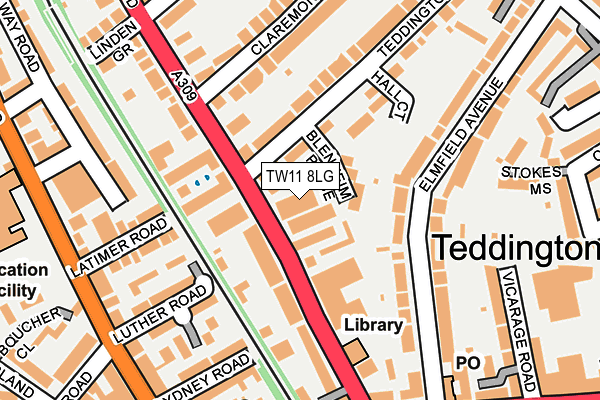 TW11 8LG map - OS OpenMap – Local (Ordnance Survey) TW11 8LG map - OS OpenMap – Local (Ordnance Survey)