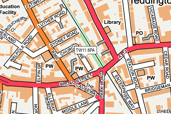 TW11 8PA map - OS OpenMap – Local (Ordnance Survey) TW11 8PA map - OS OpenMap – Local (Ordnance Survey)