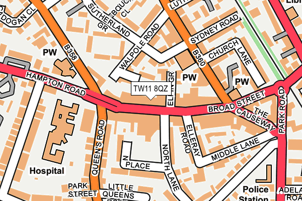 TW11 8QZ map - OS OpenMap – Local (Ordnance Survey) TW11 8QZ map - OS OpenMap – Local (Ordnance Survey)