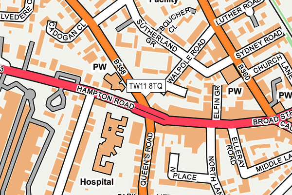 TW11 8TQ map - OS OpenMap – Local (Ordnance Survey) TW11 8TQ map - OS OpenMap – Local (Ordnance Survey)