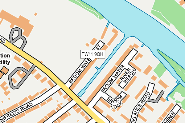 TW11 9QH map - OS OpenMap – Local (Ordnance Survey) TW11 9QH map - OS OpenMap – Local (Ordnance Survey)