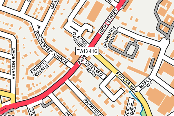 TW13 4HG map - OS OpenMap – Local (Ordnance Survey) TW13 4HG map - OS OpenMap – Local (Ordnance Survey)