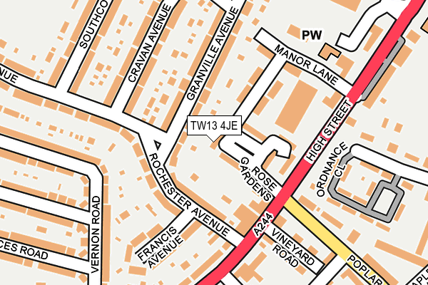 TW13 4JE map - OS OpenMap – Local (Ordnance Survey) TW13 4JE map - OS OpenMap – Local (Ordnance Survey)