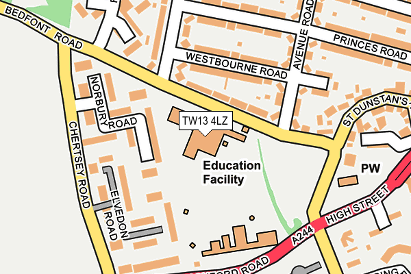 TW13 4LZ map - OS OpenMap – Local (Ordnance Survey) TW13 4LZ map - OS OpenMap – Local (Ordnance Survey)