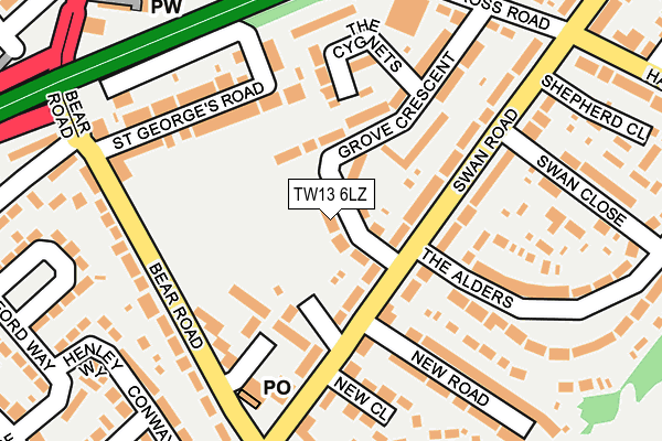 TW13 6LZ map - OS OpenMap – Local (Ordnance Survey) TW13 6LZ map - OS OpenMap – Local (Ordnance Survey)