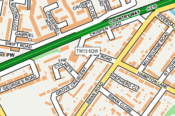 TW13 6QW map - OS OpenMap – Local (Ordnance Survey) TW13 6QW map - OS OpenMap – Local (Ordnance Survey)