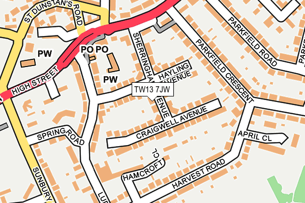 TW13 7JW map - OS OpenMap – Local (Ordnance Survey) TW13 7JW map - OS OpenMap – Local (Ordnance Survey)