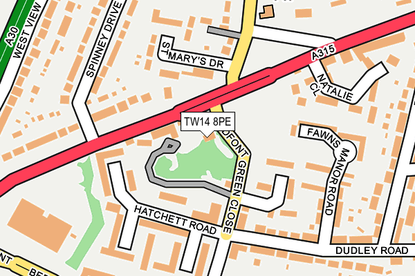 TW14 8PE map - OS OpenMap – Local (Ordnance Survey) TW14 8PE map - OS OpenMap – Local (Ordnance Survey)