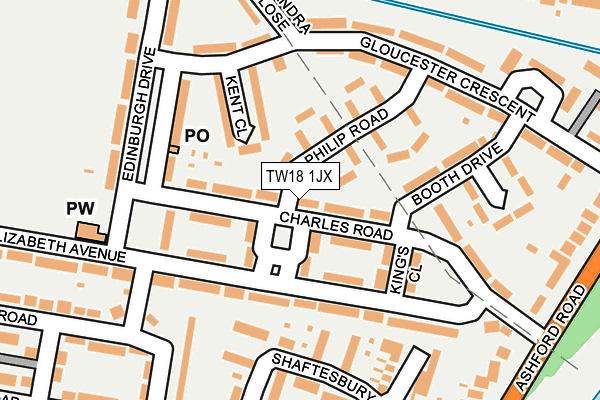 TW18 1JX map - OS OpenMap – Local (Ordnance Survey) TW18 1JX map - OS OpenMap – Local (Ordnance Survey)