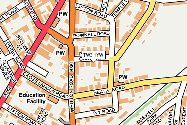 TW3 1YW map - OS OpenMap – Local (Ordnance Survey) TW3 1YW map - OS OpenMap – Local (Ordnance Survey)