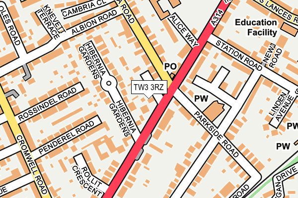 TW3 3RZ map - OS OpenMap – Local (Ordnance Survey) TW3 3RZ map - OS OpenMap – Local (Ordnance Survey)