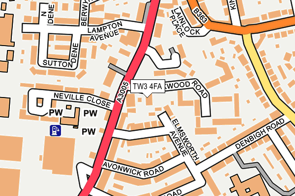 TW3 4FA map - OS OpenMap – Local (Ordnance Survey) TW3 4FA map - OS OpenMap – Local (Ordnance Survey)