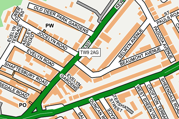 TW9 2AG map - OS OpenMap – Local (Ordnance Survey) TW9 2AG map - OS OpenMap – Local (Ordnance Survey)