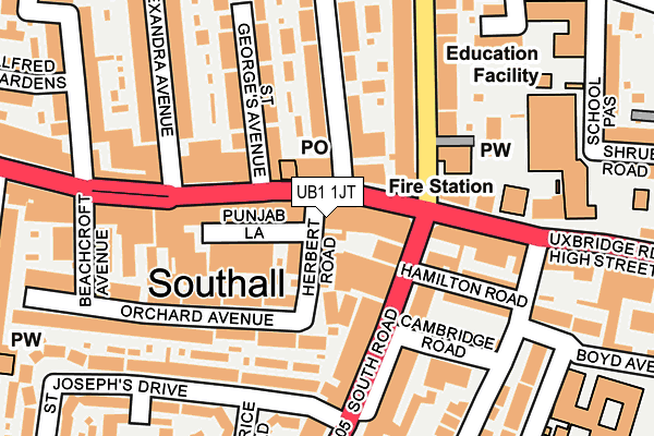 UB1 1JT map - OS OpenMap – Local (Ordnance Survey) UB1 1JT map - OS OpenMap – Local (Ordnance Survey)