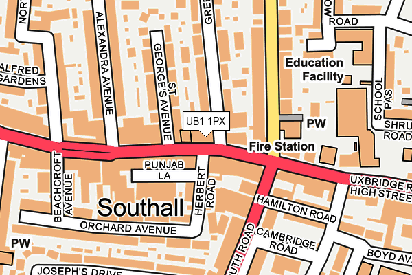 UB1 1PX map - OS OpenMap – Local (Ordnance Survey) UB1 1PX map - OS OpenMap – Local (Ordnance Survey)