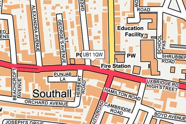 UB1 1QW map - OS OpenMap – Local (Ordnance Survey) UB1 1QW map - OS OpenMap – Local (Ordnance Survey)