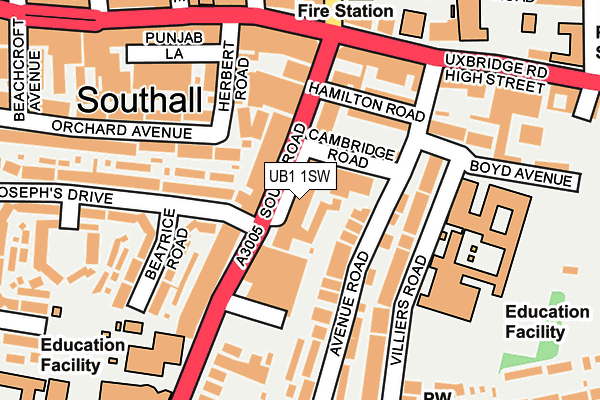 UB1 1SW map - OS OpenMap – Local (Ordnance Survey) UB1 1SW map - OS OpenMap – Local (Ordnance Survey)