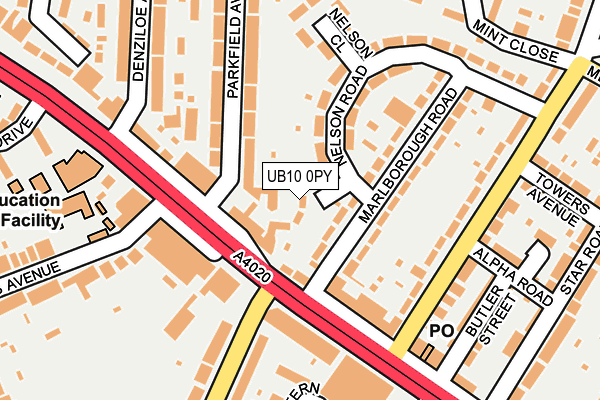 UB10 0PY map - OS OpenMap – Local (Ordnance Survey) UB10 0PY map - OS OpenMap – Local (Ordnance Survey)