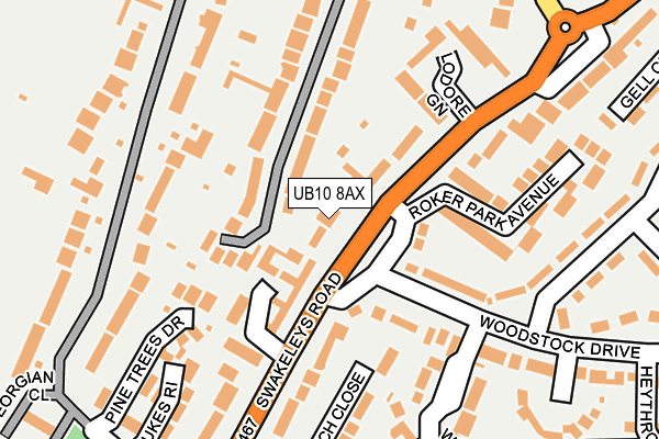 UB10 8AX map - OS OpenMap – Local (Ordnance Survey) UB10 8AX map - OS OpenMap – Local (Ordnance Survey)