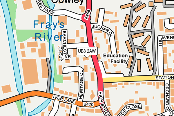 UB8 2AW map - OS OpenMap – Local (Ordnance Survey) UB8 2AW map - OS OpenMap – Local (Ordnance Survey)