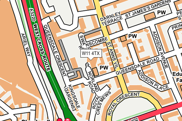 W11 4TX map - OS OpenMap – Local (Ordnance Survey) W11 4TX map - OS OpenMap – Local (Ordnance Survey)