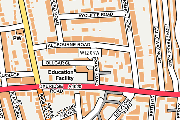 W12 0NW map - OS OpenMap – Local (Ordnance Survey) W12 0NW map - OS OpenMap – Local (Ordnance Survey)