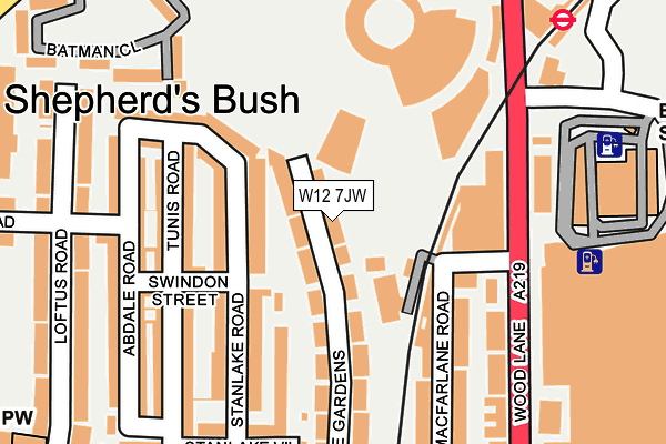 W12 7JW map - OS OpenMap – Local (Ordnance Survey) W12 7JW map - OS OpenMap – Local (Ordnance Survey)