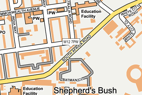 W12 7PW map - OS OpenMap – Local (Ordnance Survey) W12 7PW map - OS OpenMap – Local (Ordnance Survey)